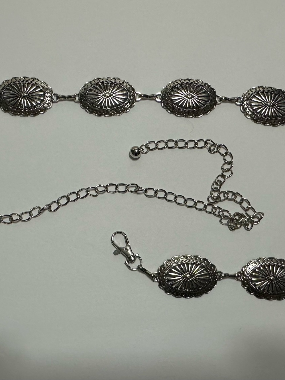 Silver-Tone Oval Concho Waist Chain Belt